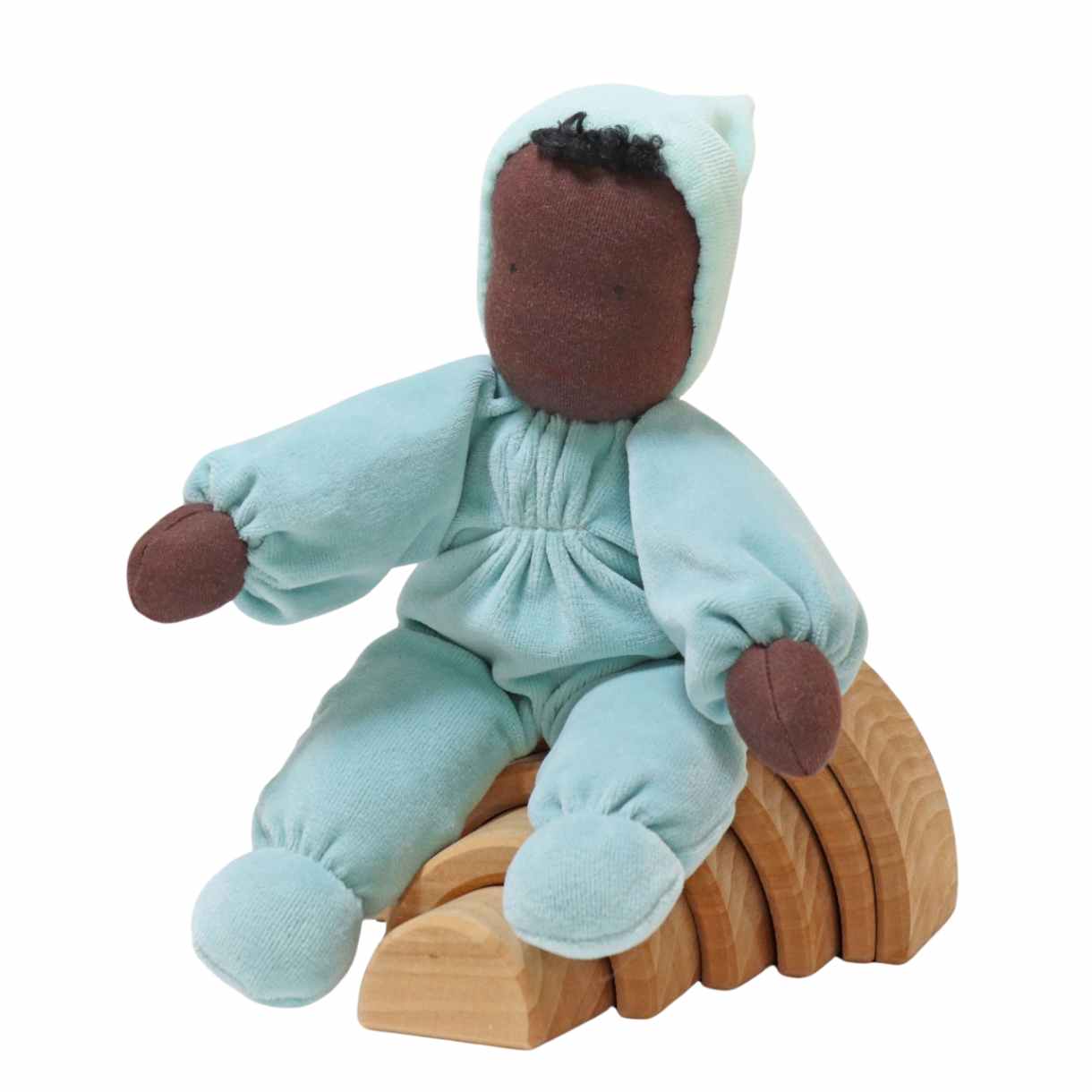 Grimms sød dukke i blåt tøj - Soft Doll Aqua