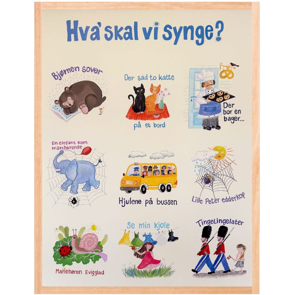 Plakat med børnesange - Hva' skal vi synge?